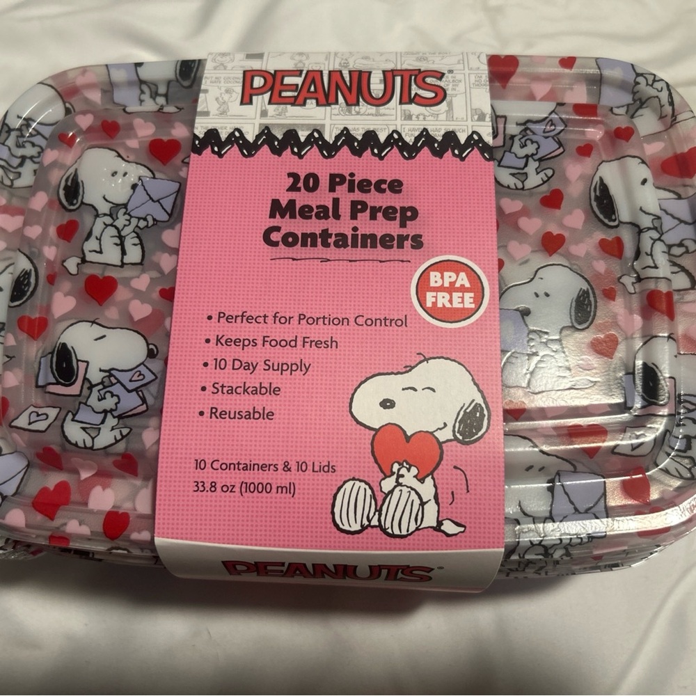 🥜🔥Peanuts Snoopy 20 Piece Meal Prep Food Storage Containers Valentine's Day🔥❤️